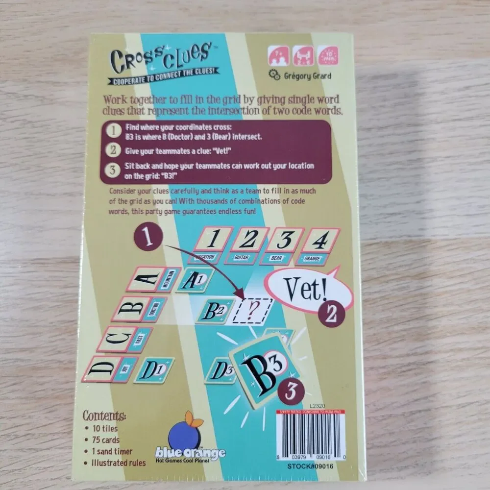 Cross Clues Card Game Cooperate To Connect Clues Blue Orange Co-Op Family NEW